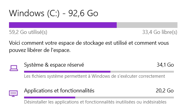 Voir l'espace de stockage occupé sur un ordinateur windows